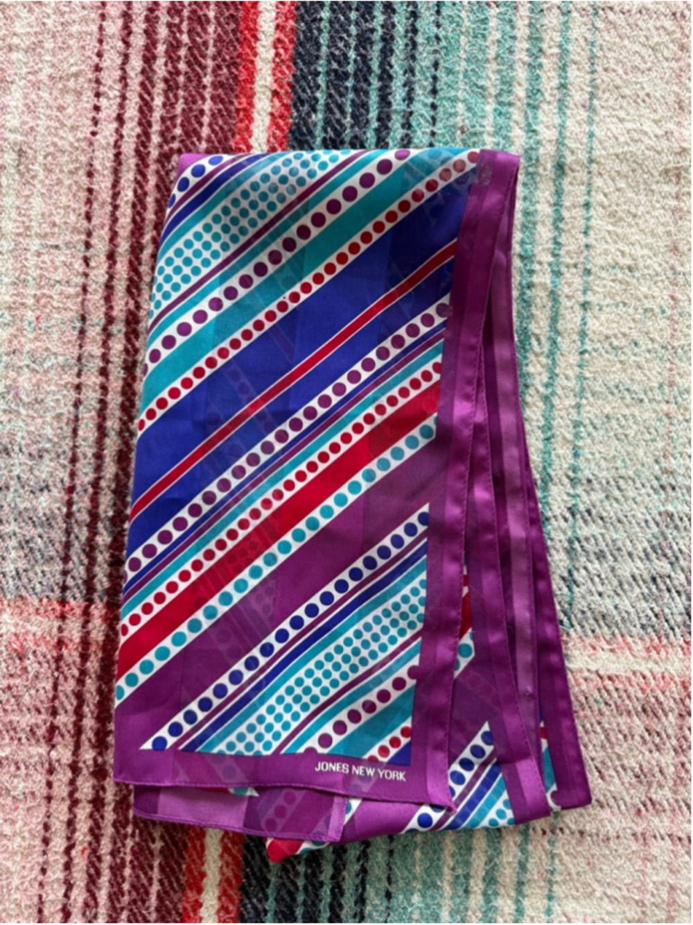 Vintage Jones New York Striped Scarf One Size Purple Blue Red
